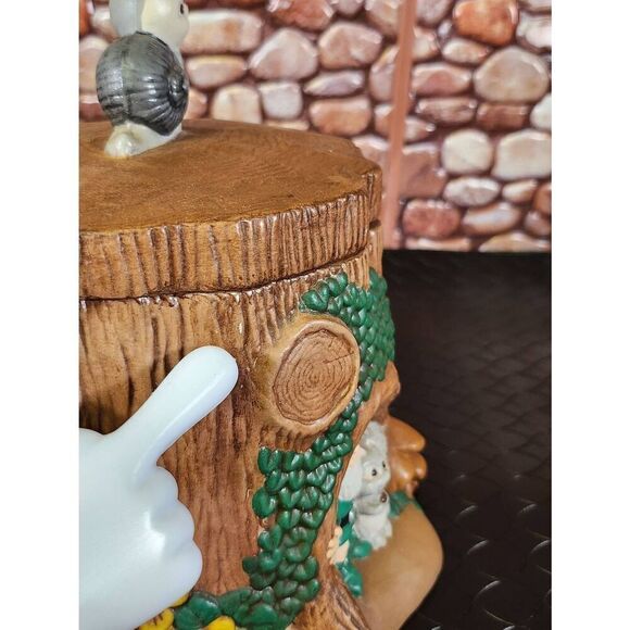 Vintage Rare Hand Painted Ceramic Cookie Jar Gnome Tree House W/ Snail Mushroom - Picture 9 of 14